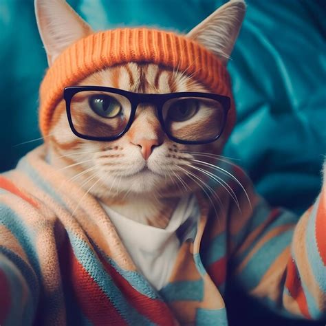 Premium Photo | Hipster cat take selfie photo funny antrophomorfic animals