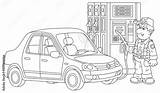 Car At A gas Station With Refueling Worker Holding fuel Nozzle Near  sketch template
