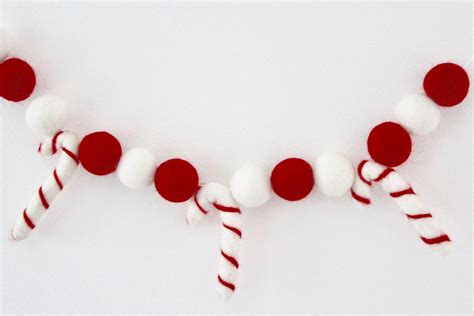 Candy Cane Felt Ball Garland Red and White Felt Candy Canes - Etsy