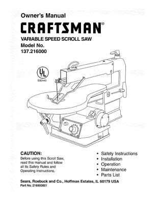 Craftsman 137.216000 Scroll Saw Owners Instruction Manual | eBay