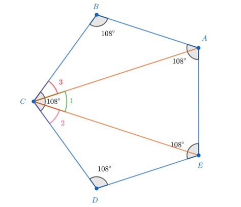 A regular pentagon with two diagonals is shown. Find the mea | Quizlet