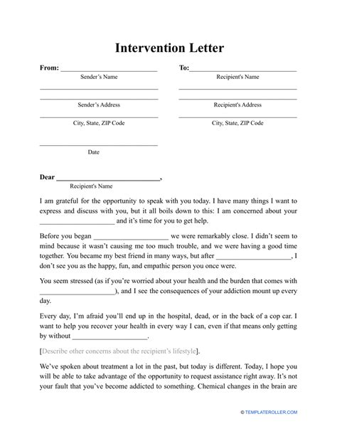 Intervention Letter Template Download Printable PDF | Templateroller