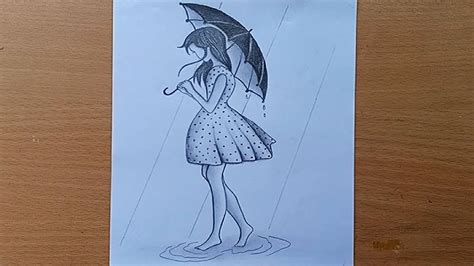 Pencil Drawing Girl With Umbrella - bestpencildrawing