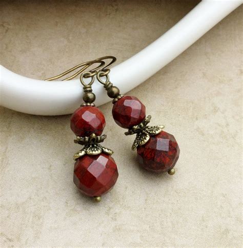 Red Earrings Gemstone Earrings Jasper Earrings by SmockandStone