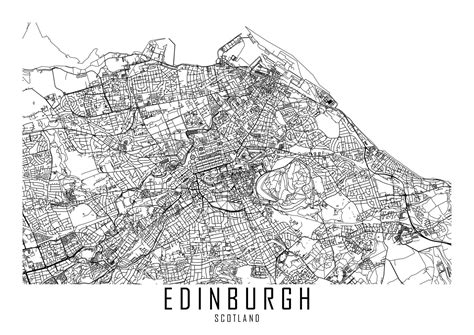 Edinburgh Map Poster Landscape Black - Etsy