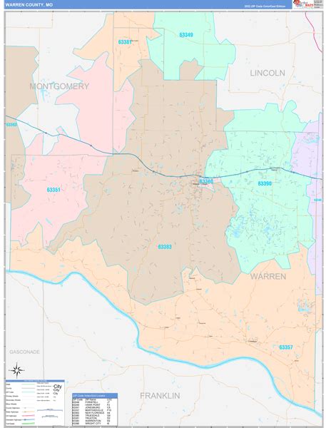 Warren County, MO Wall Map Color Cast Style by MarketMAPS - MapSales