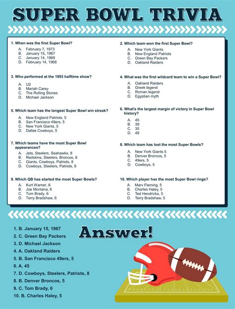 Super Bowl Trivia Multiple Choice Printable Game Football Trivia Game ...