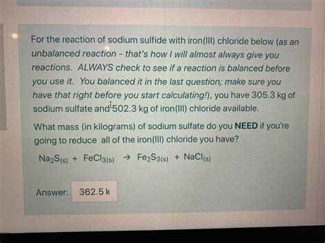 Solved For the reaction of sodium sulfide with iron(III) | Chegg.com