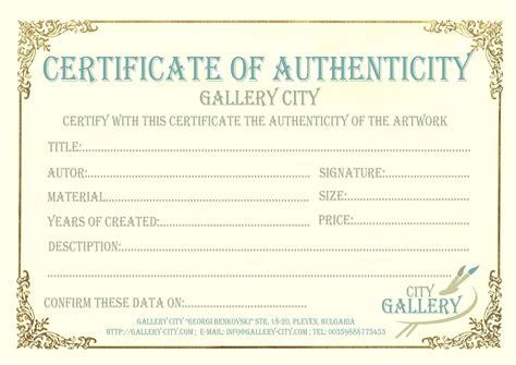 Printable Blank Certificate Of Authenticity Template