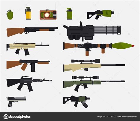 Modern Battle Weapons Set Military Weapons Automatic Firearms Rifles Shotgun ⬇ Vector Image by ...