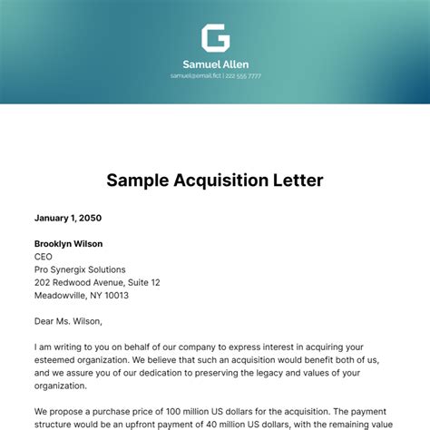 FREE Acquisition Letter Templates & Examples - Edit Online & Download ...