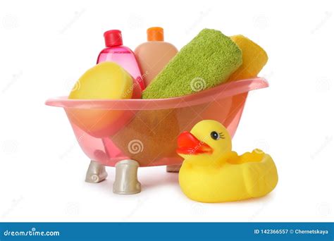 Baby Bathing Accessories and Toy Stock Image - Image of object, liquid ...