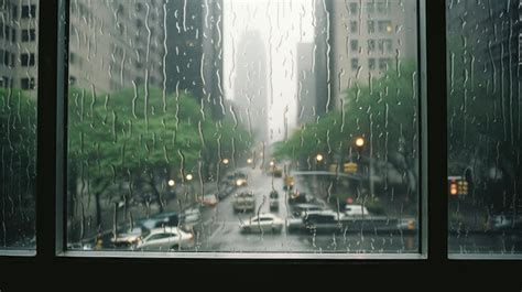 Premium Photo | Rainy City View Through Glass Window