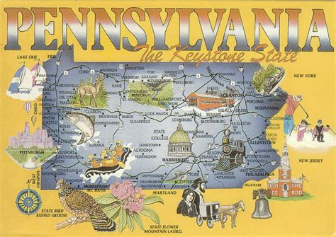 World Of Postcards: Map postcard of state Pennsylvania, USA