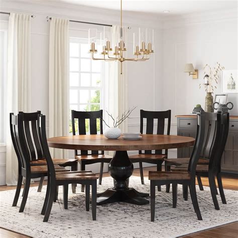 Rexburg Black Two Tone Solid Wood Farmhouse Dining Table Chair Set