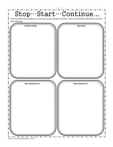 Stop, Start, Continue for Goals Worksheets