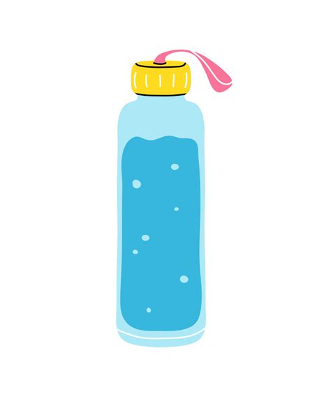 Water in plastic or glass sport bicycle bottle, shaker element clipart in flat line style. Hand ...