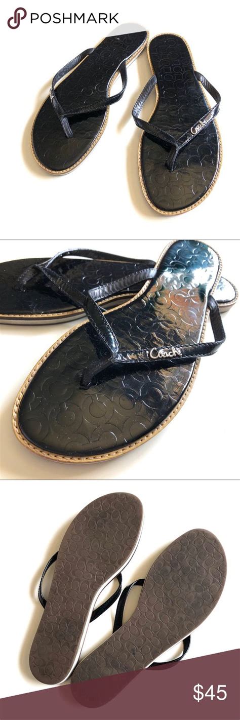 Sz 10 COACH Flip Flops Black Patent EUC! | Coach flip flops, Black patent, Flip flops