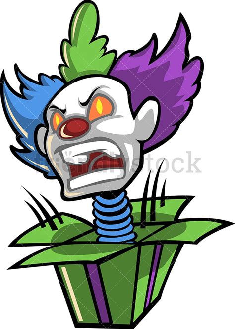 Scary Clown Head Surprise Box Cartoon Clipart Vector - FriendlyStock