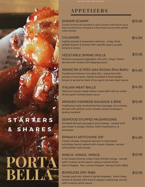 Menu at Porta Bella Restaurant & the downstairs bar & grill, North ...