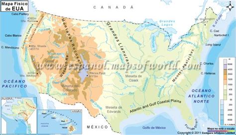 Mapa Físico de Estados Unidos | Physical map, United states map, Map