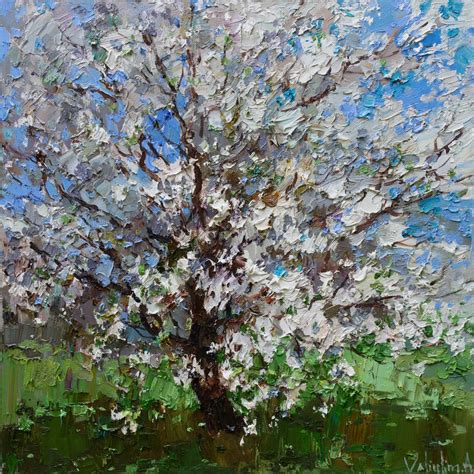 Flowering cherry tree - Original oil painting Oil painting by ...