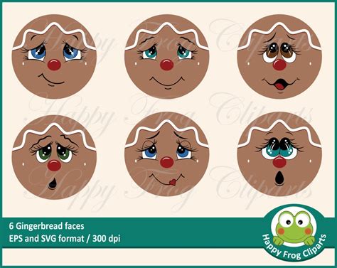 6 Gingerbread Faces HFC 017 Gingerbread Faces Circles | Etsy