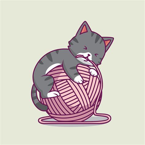 cute cat playing yarn ball cartoon illustration 9471146 Vector Art at Vecteezy