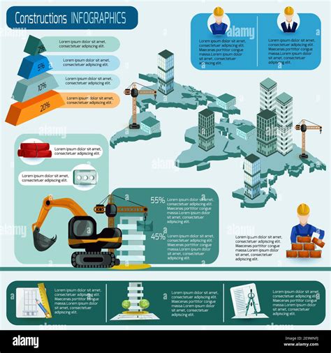 Construction infographics set with isometric house architecture ...