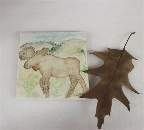 Bull Moose Watercolor Painting, Original Tiny Painting | Wild Crow Farm