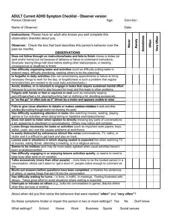 Current Symptoms Questionnaire - Atlanta-ADHD