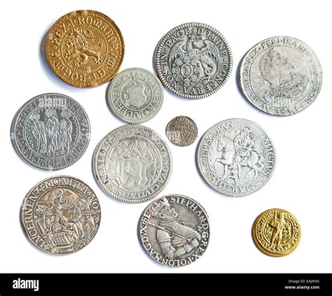 Collection of the medieval coins on the white background Stock Photo ...