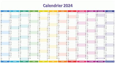 Calendrier 2024 Excel