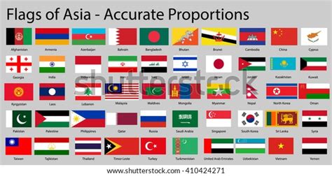 Flags Asia Continent Names Proper Dimensions Stock Vector (Royalty Free ...