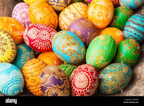 Easter eggs, Paschal eggs, decorated with beeswax - to celebrate Easter. Its old tradition in ...