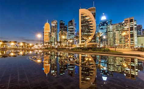 Download wallpapers Doha, Qatar, Skyscrapers, evening, Sheraton Park ...