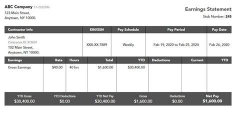 Independent Contractor Paystub - 1099 pay stub for contractors