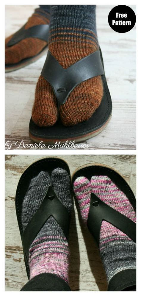 Tabi Toes Flip Flop Socks FREE Knitting Pattern #freeknittingpatterns #knitsocksfreepattern # ...