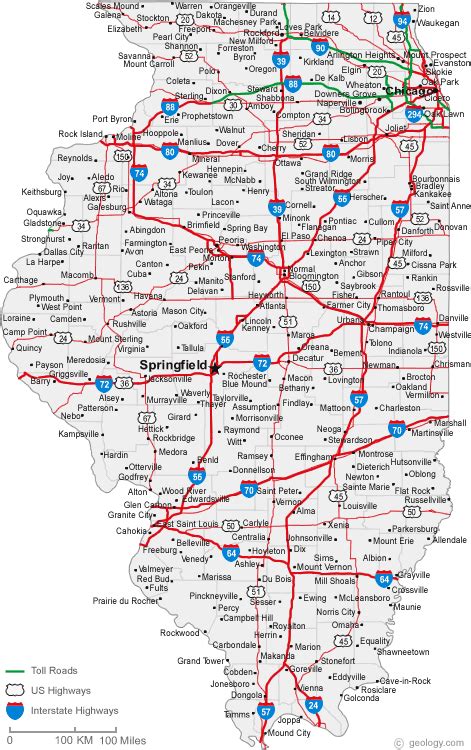 Illinois Counties Road Map USA