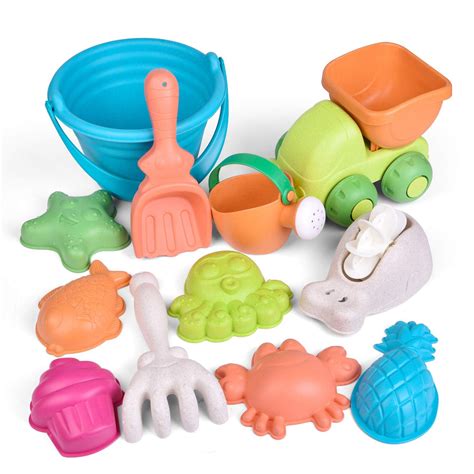 12 Piece Kids Beach Sand Toy Set, Beach Bucket, Car, Watering Can ...