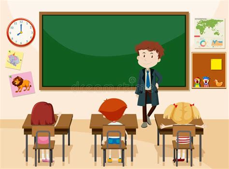 Teacher and Students Classroom Scene Stock Vector - Illustration of high, drawing: 128246516