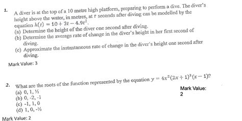 Solved 1. A diver is at the top of a 10 metre high platform, | Chegg.com