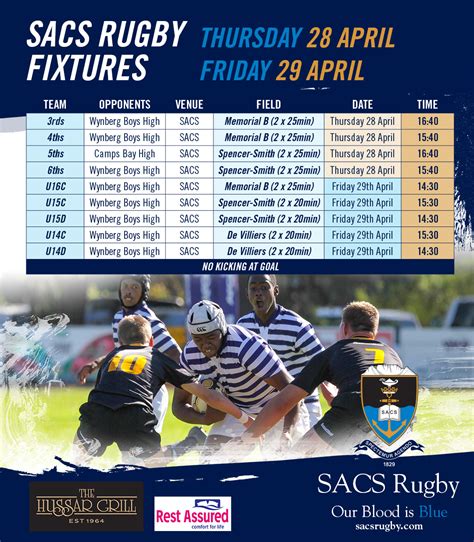 SACS RUGBY FIXTURES – 28 APRIL & 29 APRIL 2022 (HOME) – SACS RUGBY