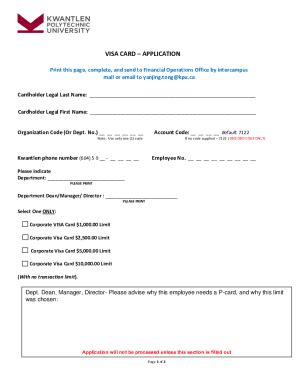 Fillable Online VISA CARD APPLICATION Fax Email Print - pdfFiller