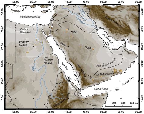 Map showing the location of Middle Paleolithic sites with Nubian cores... | Download Scientific ...