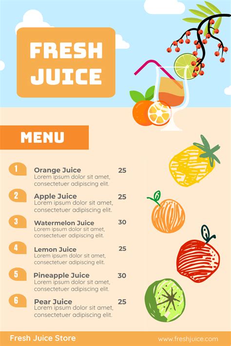 Colourful Fresh Juice Graphic Menu Template