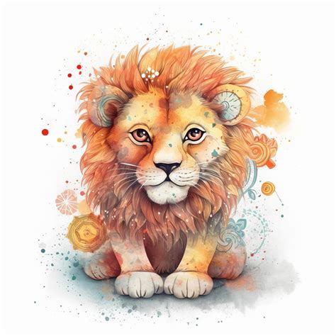 Cute watercolor baby lion. Illustration AI Generative 23130897 Stock ...