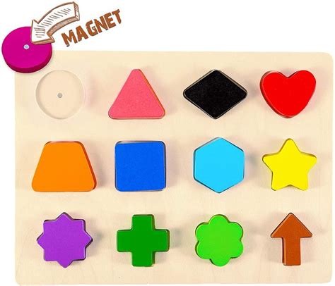 Wooden Educational Magnetic Shape Puzzle Learn Colors Recognition Toy ...