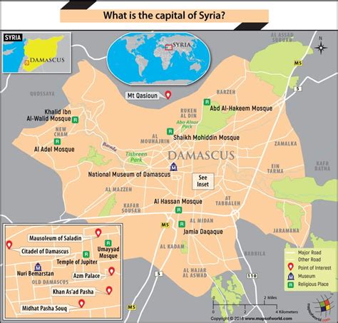 Map of Damascus city, the capital of Syria - Answers