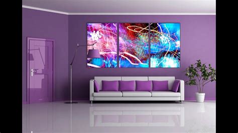 Purple wall paint living room furniture decor ideas - YouTube